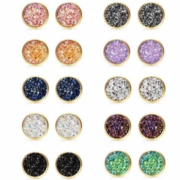 SALE💚 any 3 for $18 💚
 Druzy Stone Round Stud Earring - Picture 3 of 6